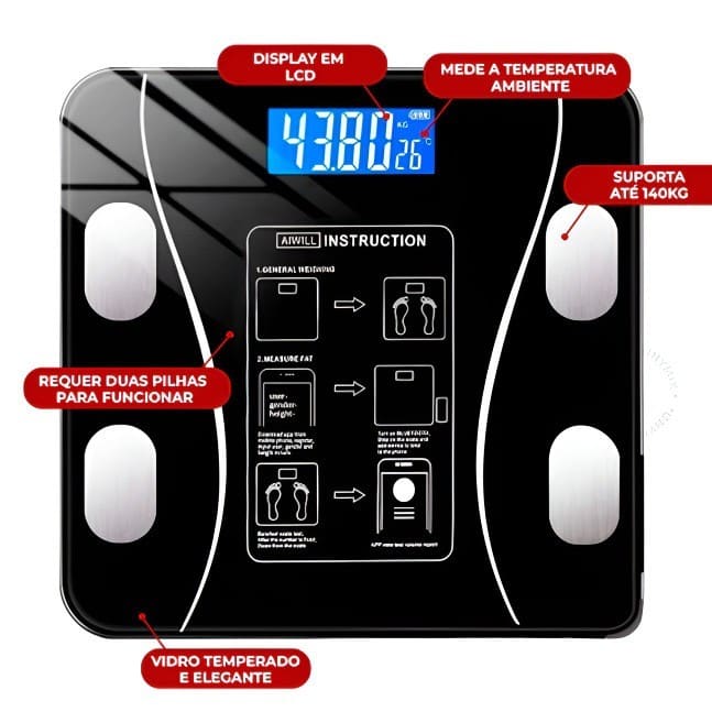 Balança Digital Medidora Corporal Bioimpedância até 180kg
